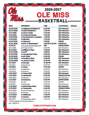 Ole Miss Rebels Basketball 2026-27 Printable Schedule - Central Times