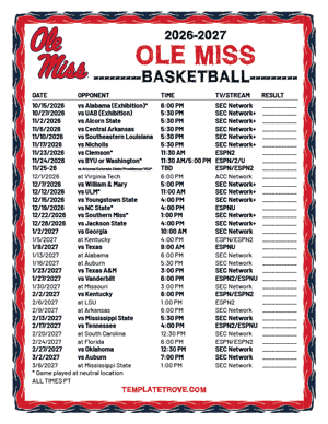 Ole Miss Rebels Basketball 2026-27 Printable Schedule - Pacific Times