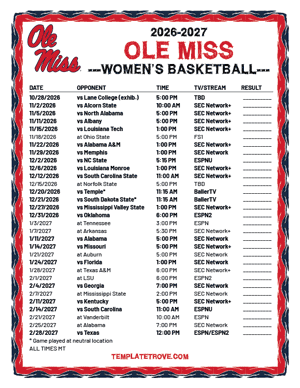 Ole Miss Rebels women's basketball 2026-27 Printable Schedule - Mountain Times