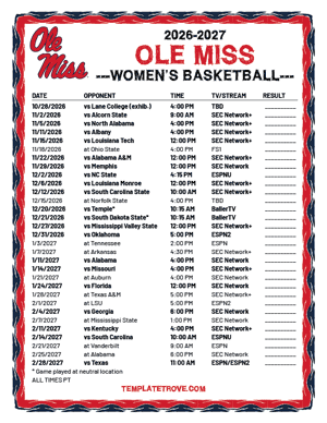 Ole Miss Rebels women's basketball 2026-27 Printable Schedule - Pacific Times