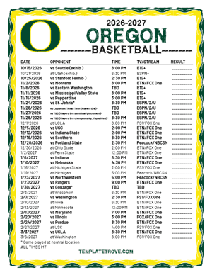 Oregon Ducks Basketball 2026-27 Printable Schedule - Mountain Times