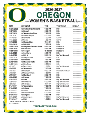 Oregon Ducks Women's Basketball 2026-27 Printable Schedule - Pacific Times