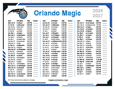 2026-27 Printable Orlando Magic Schedule - Central Times