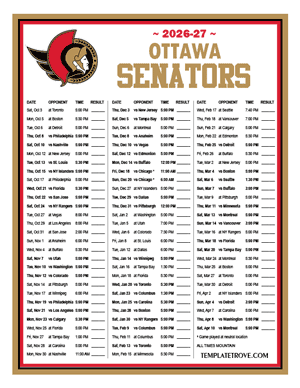 Ottawa Senators 2026-27 Printable Schedule - Mountain Times