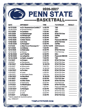 2024-25 Printable Penn State Nittany Lions Basketball Schedule