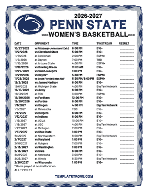 2024-25 Printable Penn State Nittany Lions Women's Basketball Schedule