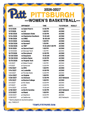 Pittsburgh Panthers women's basketball 2026-27 Printable Schedule - Central Times