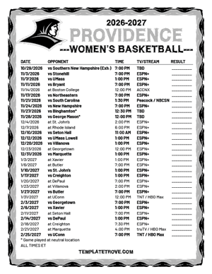 2024-25 Printable Providence Friars Women's Basketball Schedule