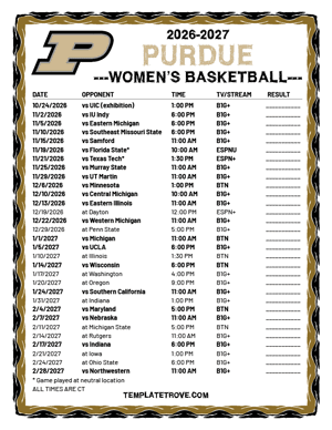 Purdue Boilermakers Women's Basketball 2026-27 Printable Schedule - Central Times