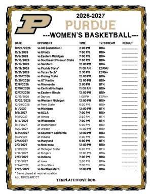 2024-25 Printable Purdue Boilermakers Women's Basketball Schedule