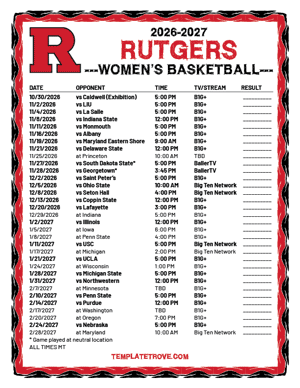 Rutgers Scarlet Knights Women's Basketball 2026-27 Printable Schedule - Mountain Times