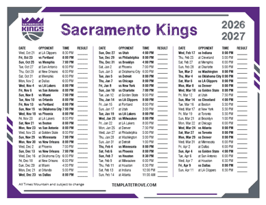 Sacramento Kings 2026-27 Printable Schedule - Mountain Times