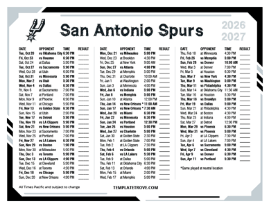 San Antonio Spurs 2026-27 Printable Schedule - Pacific Times