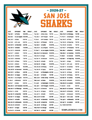 San Jose Sharks 2026-27 Printable Schedule
