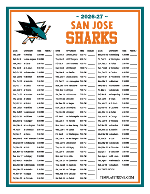 San Jose Sharks 2026-27 Printable Schedule - Pacific Times