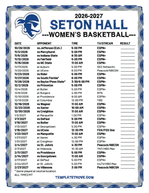 Seton Hall Pirates Women's Basketball 2026-27 Printable Schedule - Mountain Times