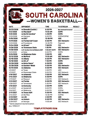 South Carolina Gamecocks women's basketball 2026-27 Printable Schedule - Central Times
