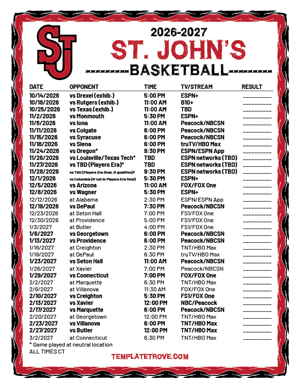 St. John's Red Storm Basketball 2026-27 Printable Schedule - Central Times