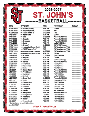 2024-25 Printable St. John's Red Storm Basketball Schedule