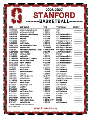 Stanford Cardinal Basketball 2026-27 Printable Schedule - Mountain Times