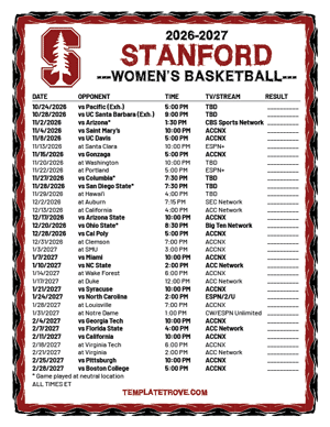 2025-26 Printable Stanford Cardinal Women's Basketball Schedule