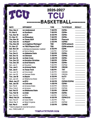 TCU Horned Frogs Basketball 2026-27 Printable Schedule - Central Times