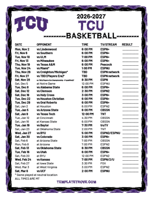 TCU Horned Frogs Basketball 2026-27 Printable Schedule - Mountain Times