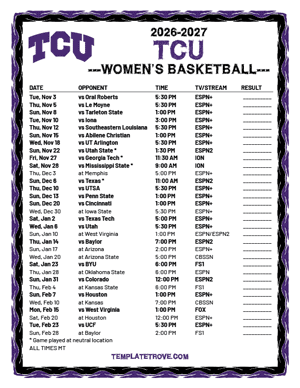 TCU Horned Frogs Women's Basketball 2026-27 Printable Schedule - Mountain Times