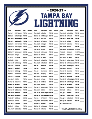 Tampa Bay Lightning 2026-27 Printable Schedule