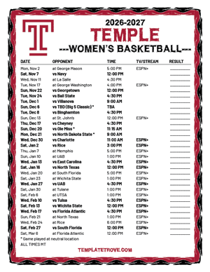 Temple Owls women's basketball 2026-27 Printable Schedule - Mountain Times