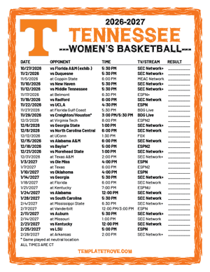Tennessee Volunteers women's basketball 2026-27 Printable Schedule - Central Times