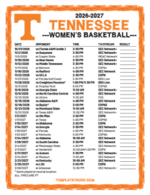 Tennessee Volunteers women's basketball 2026-27 Printable Schedule - Pacific Times