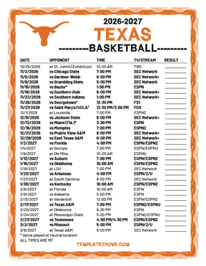 Texas Longhorns Basketball 2026-27 Printable Schedule - Mountain Times