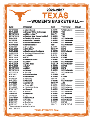 Texas Longhorns women's basketball 2026-27 Printable Schedule - Central Times