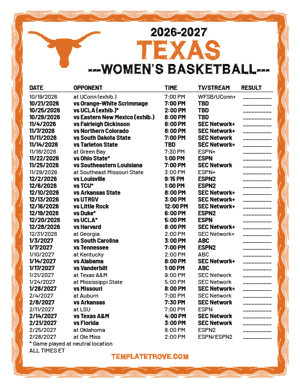 2024-25 Printable Texas Longhorns Women's Basketball Schedule