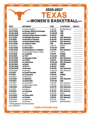 Texas Longhorns women's basketball 2026-27 Printable Schedule - Mountain Times