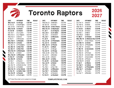 Toronto Raptors 2026-27 Printable Schedule - Mountain Times