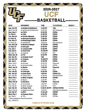 UCF Knights Basketball 2026-27 Printable Schedule - Central Times