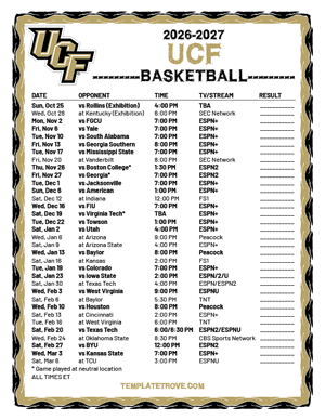 2024-25 Printable UCF Knights Basketball Schedule