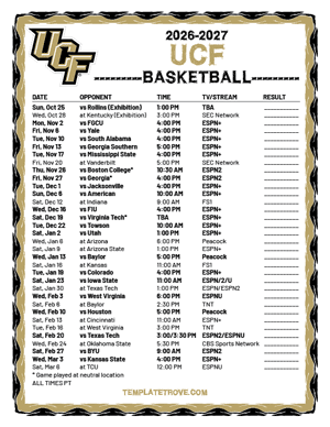 UCF Knights Basketball 2026-27 Printable Schedule - Pacific Times