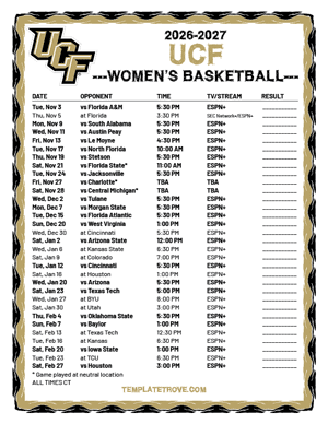 UCF Knights Women's Basketball 2026-27 Printable Schedule - Central Times
