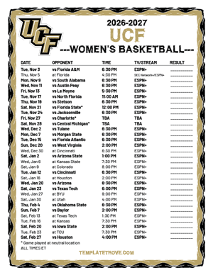 2024-25 Printable UCF Knights Women's Basketball Schedule