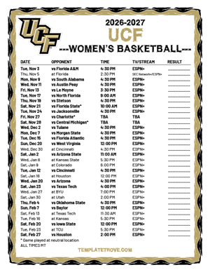 UCF Knights Women's Basketball 2026-27 Printable Schedule - Mountain Times