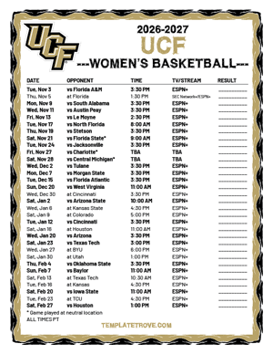 UCF Knights Women's Basketball 2026-27 Printable Schedule - Pacific Times