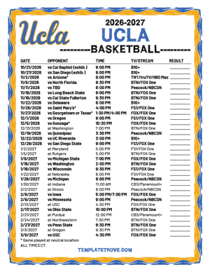 UCLA Bruins Basketball 2026-27 Printable Schedule - Central Times