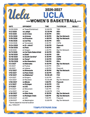 UCLA Bruins Women's Basketball 2026-27 Printable Schedule - Mountain Times