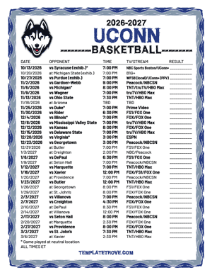 2024-25 Printable UConn Huskies Basketball Schedule