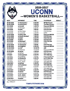 UConn Huskies Women's Basketball 2026-27 Printable Schedule - Central Times