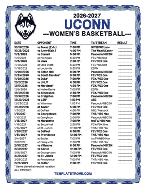 2024-25 Printable UConn Huskies Women's Basketball Schedule