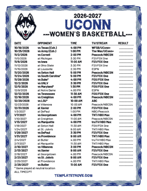 UConn Huskies Women's Basketball 2026-27 Printable Schedule - Pacific Times
